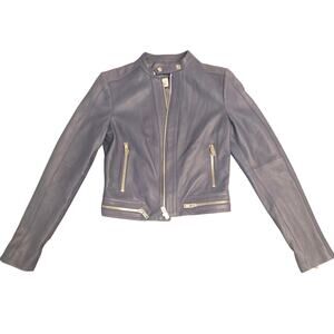 LEWIT Leather MOTO BIKER TAILORED CROP Jacket Grey Lavender GRISAILLE Small